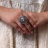 Handcrafted Stone Adjustable Ring | Best Oxidized Silver Replica Ethnic Wear 10 Handcrafted oxidized stone adjustable silver replica ethnic ring for women.