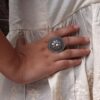 Handcrafted Stone Adjustable Ring | Best Oxidized Silver Replica Ethnic Wear 8 Handcrafted oxidized stone adjustable silver replica ethnic ring for women.