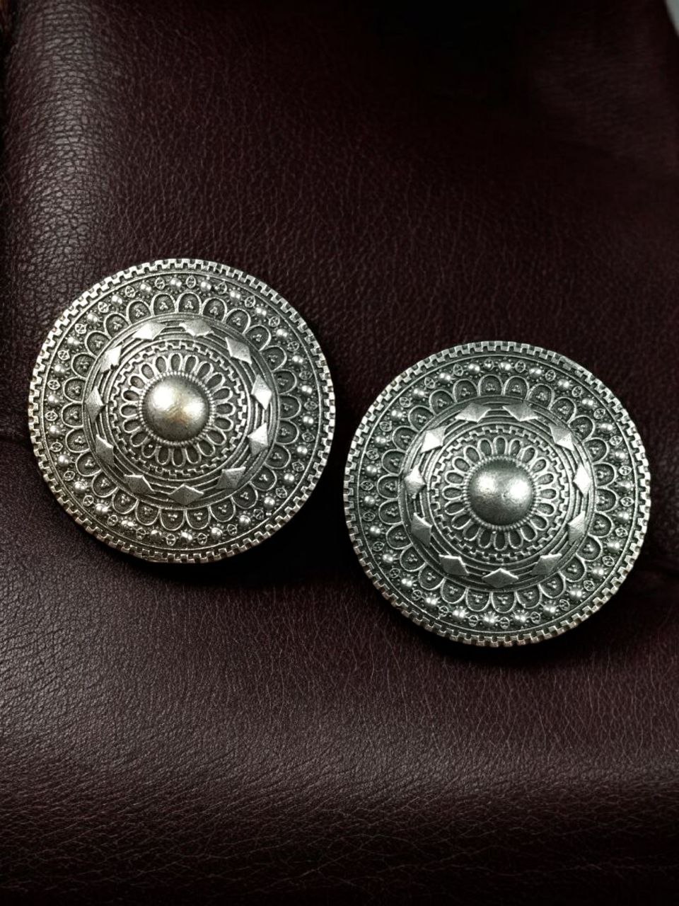 Trendy Silver Look Stud Earrings | Lightweight Everyday Ethnic Amazing Jewelry 4 silver look oxidized stud earrings for women