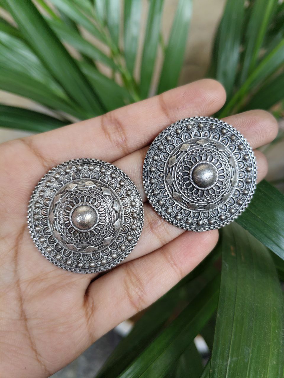 Trendy Silver Look Stud Earrings | Lightweight Everyday Ethnic Amazing Jewelry 2 silver look oxidized stud earrings for women