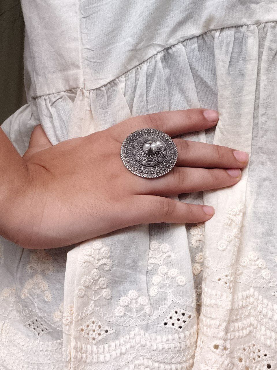 Designer Silver Touch Oxidized Ring | Perfect Gift for Women & Girls 2 oxidized silver touch adjustable ring for women