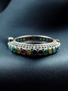 Antique Silver Replica Bracelet | Unique Silver Look Kada Bangle - Color: "Multi"
