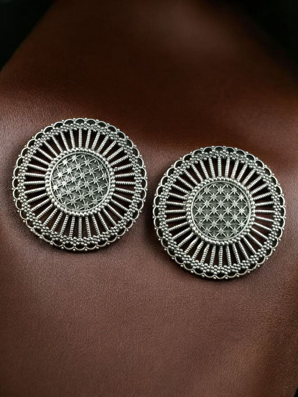 Traditional Oxidized Stud Earrings | Ethnic Look Alike Silver Touch Best Fashionable Jewelry 4 ethnic silver touch oxidized stud earrings for women