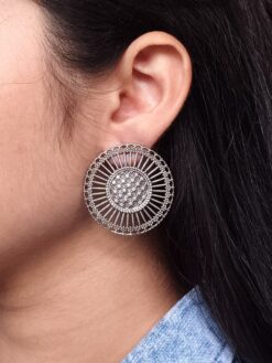 ethnic silver touch oxidized stud earrings for women