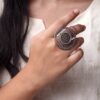 Vintage Look Oxidized Adjustable Ring | Best Silver Finish Stylish Women’s Jewelry 9 Oxidized adjustable silver finish ring with vintage traditional design for women.