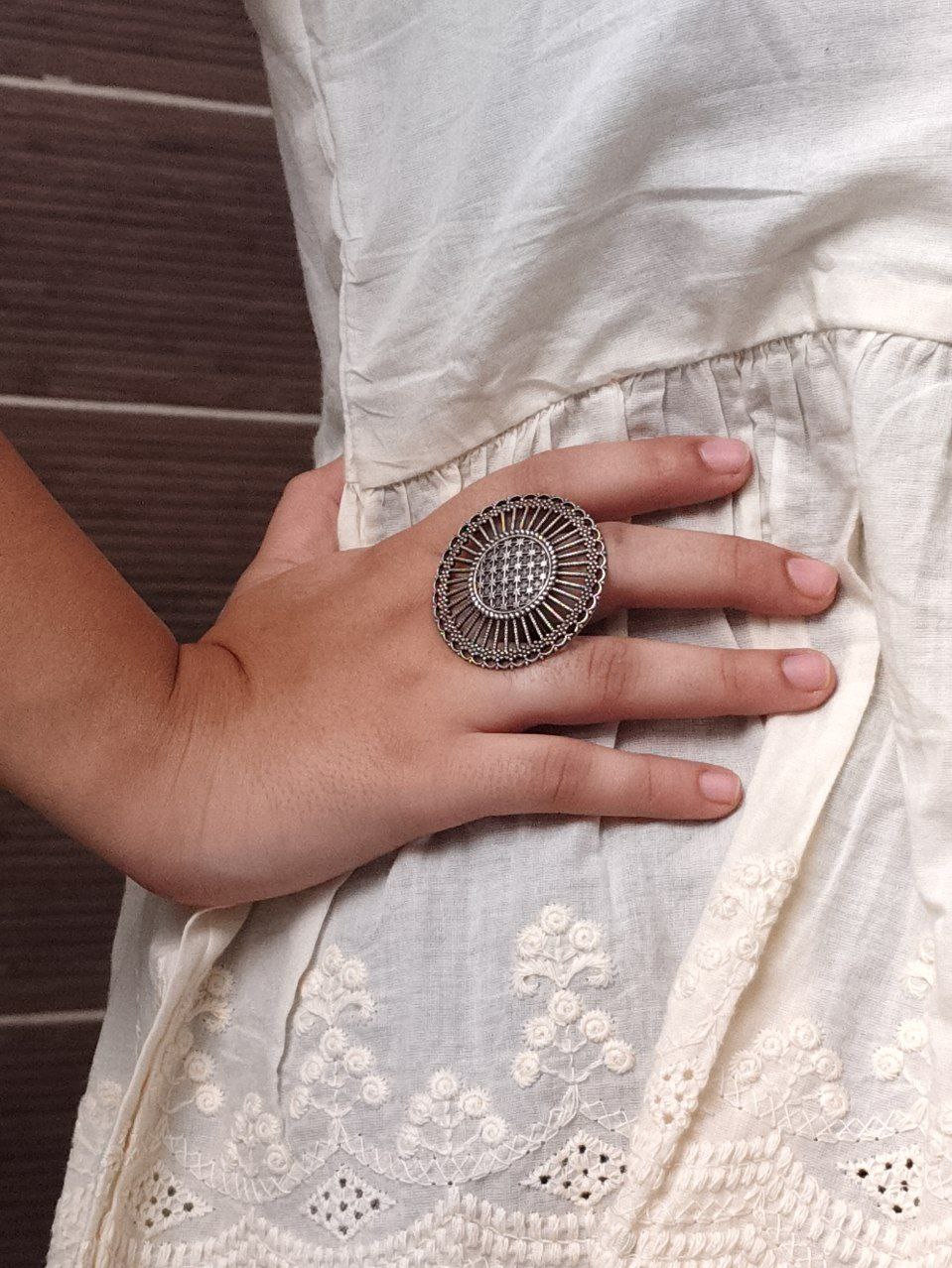 Vintage Look Oxidized Adjustable Ring | Best Silver Finish Stylish Women’s Jewelry 7 Oxidized adjustable silver finish ring with vintage traditional design for women.
