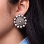 Silver Look Alike Round Stud Earrings | Lightweight Oxidized Daily Use Perfect Earring For Girls