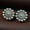 Silver Look Alike Round Stud Earrings | Lightweight Oxidized Daily Use Perfect Earring For Girls 5 Oxidized silver look alike round stud earrings for daily wear.