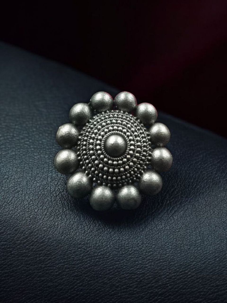 Traditional Round Design Ring | Oxidized Silver Replica Best Jewelry 4 Traditional round oxidized silver replica adjustable ring for women.