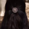 Oxidized round design silver replica hair pin for bun styling.