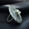 Oxidized Silver Replica Floral Art Pearl Work Ring for Women