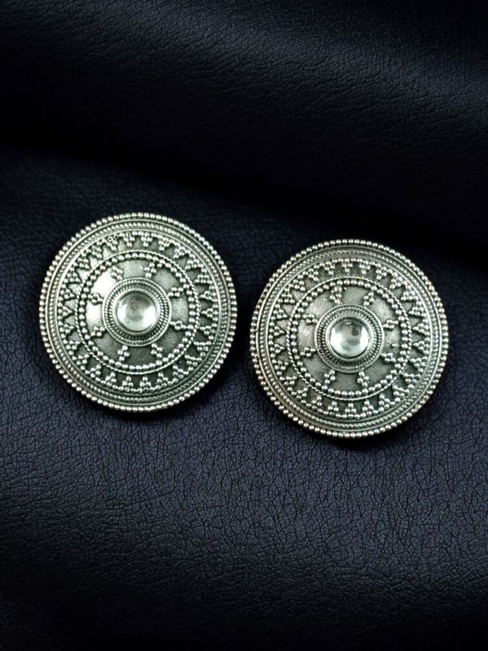 Elegant Silver Look Round Stud Earrings with Stone | Everyday Wear Perfect Jewelry For Girls 11 Silver look round stud earrings with stone for daily wear.