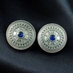 Bulk 382 Elegant Silver Look Round Stud Earrings with Stone | Everyday Wear Perfect Jewelry For Girls - "Blue"