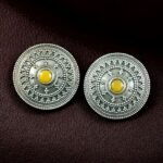 Bulk 394 Elegant Silver Look Round Stud Earrings with Stone | Everyday Wear Perfect Jewelry For Girls - "Yellow"
