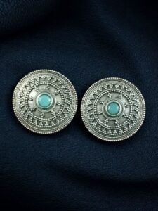 Elegant Silver Look Round Stud Earrings with Stone | Everyday Wear Perfect Jewelry For Girls - color: "Mint"