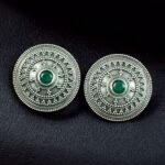 Bulk 388 Elegant Silver Look Round Stud Earrings with Stone | Everyday Wear Perfect Jewelry For Girls - "Green"