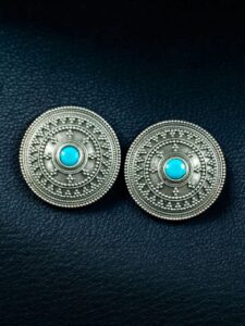 Elegant Silver Look Round Stud Earrings with Stone | Everyday Wear Perfect Jewelry For Girls - color: "Aqua"