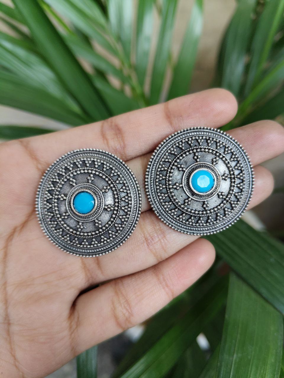 Elegant Silver Look Round Stud Earrings with Stone | Everyday Wear Perfect Jewelry For Girls 2 Silver look round stud earrings with stone for daily wear.