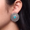 Silver look round stud earrings with stone for daily wear.