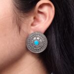 Elegant Silver Look Round Stud Earrings with Stone | Everyday Wear Perfect Jewelry For Girls