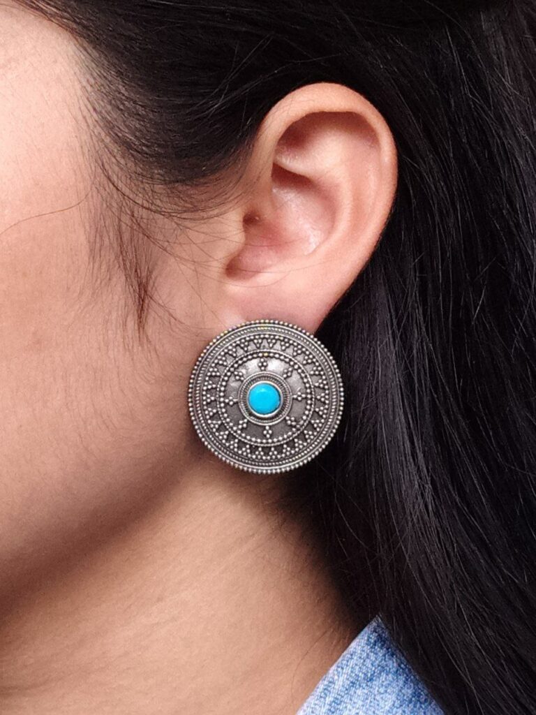 Elegant Silver Look Round Stud Earrings with Stone | Everyday Wear Perfect Jewelry For Girls