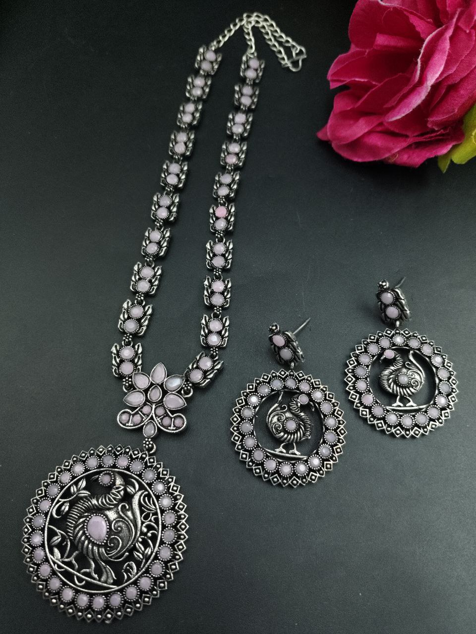 Oxidized Peacock Necklace Set with Stone Work | Ethnic Traditional Jewelry 1 Oxidized Peacock Necklace Set with Stone Work | Ethnic Traditional Jewelry