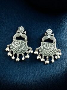 Handcrafted Peacock Dangler Earrings | Silver Look Best Oxidized Jewelry for Girls