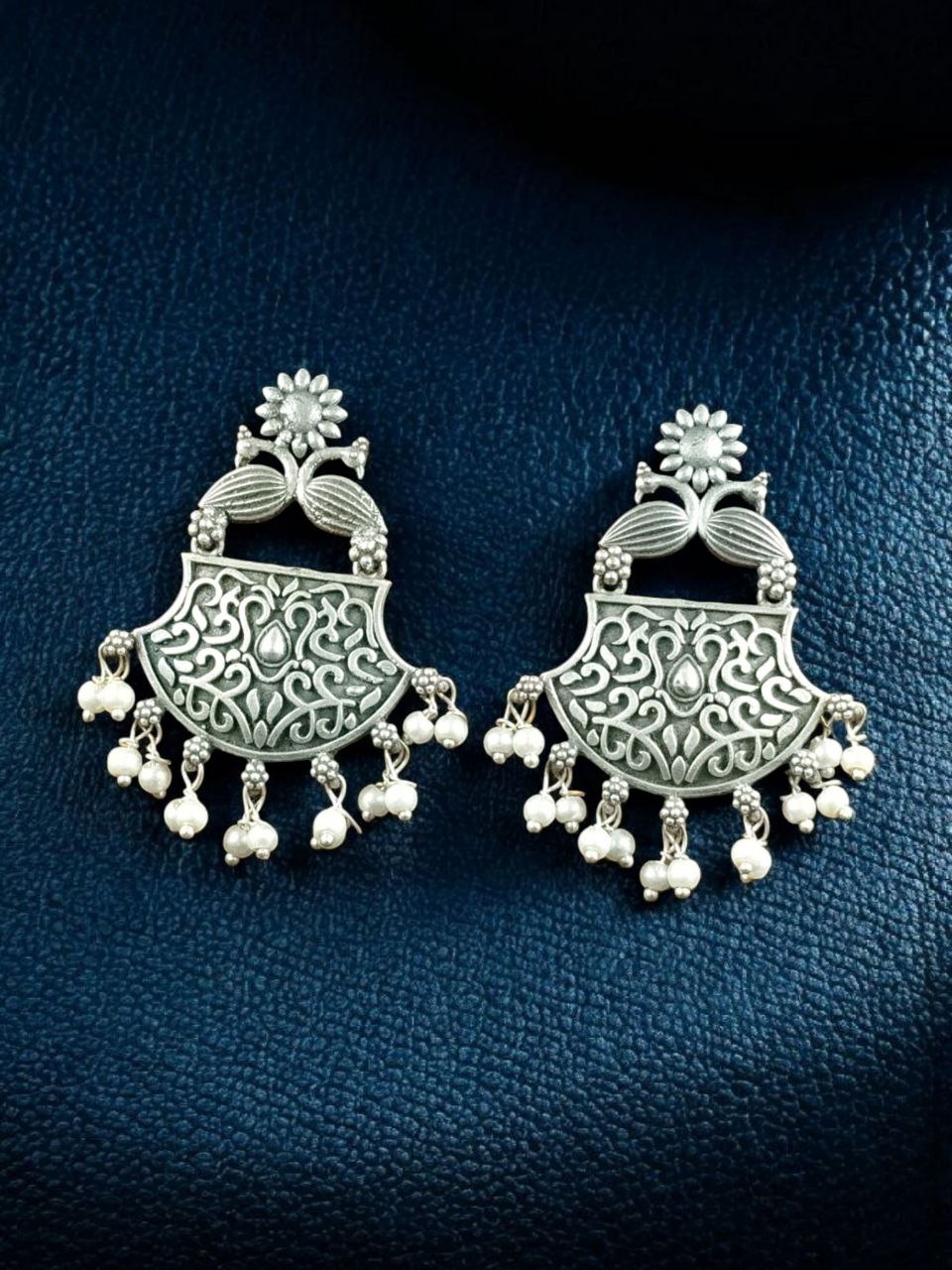 Handcrafted Peacock Dangler Earrings | Silver Look Best Oxidized Jewelry for Girls 1 Oxidized peacock dangler earrings in silver look finish.