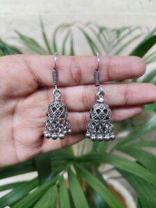 Elegant German Silver Hook Jhumki Earrings for Women Dailywear Oxidized Traditional Style