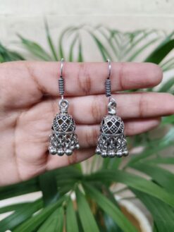 Elegant German Silver Hook Jhumki Earrings for Women Dailywear Oxidized Traditional Style
