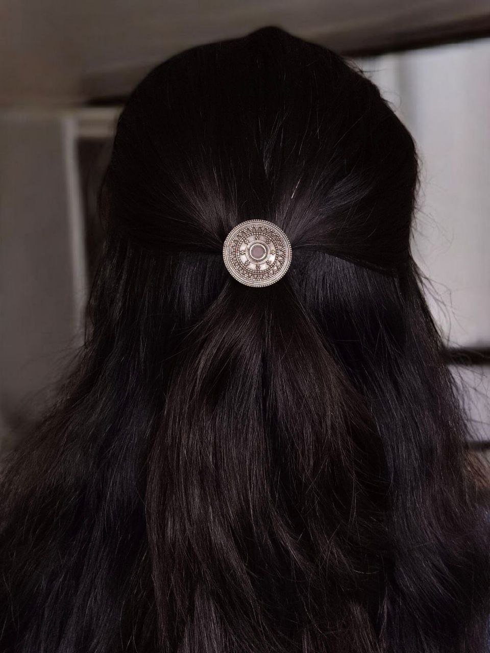 Vintage Style Oxidized Stone Hair Pin | Silver Look Best Traditional Juda Stick 4 Vintage oxidized hair pin with stone in silver replica finish.