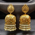 Bulk 338 Traditional Floral Art Gold Plated Jhumka Earrings | Stone & Pearl Detailing Unique Dangler Jewelry For Women - "Mint"