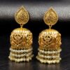 Gold Plated Floral Art Jhumka Earrings with Pearl Drops