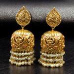 Bulk 342 Traditional Floral Art Gold Plated Jhumka Earrings | Stone & Pearl Detailing Unique Dangler Jewelry For Women - "Baby Pink"