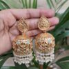 Gold Plated Floral Art Jhumka Earrings with Pearl Drops