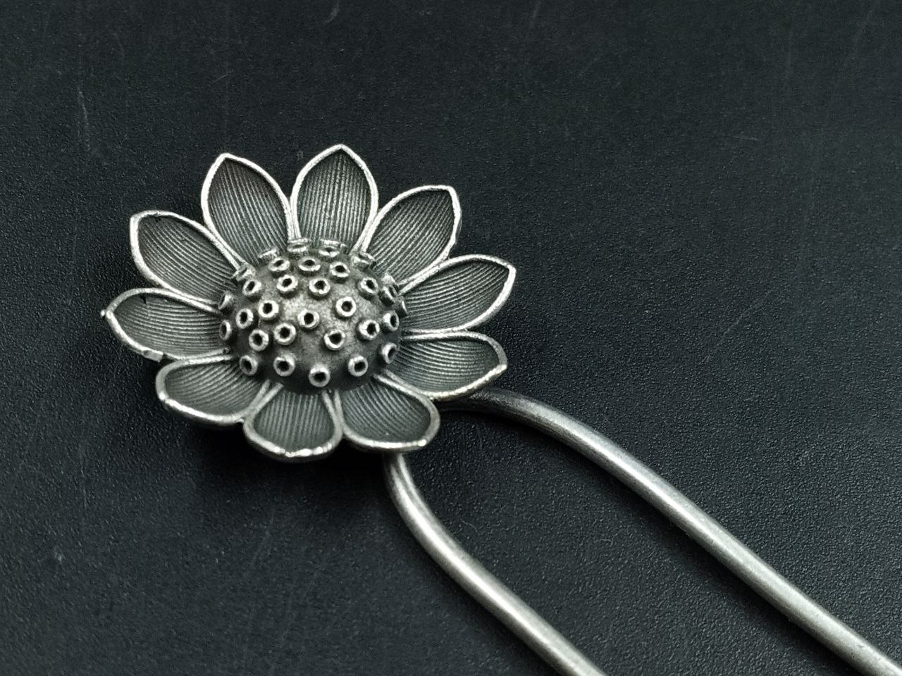 Decorative Flower Juda Pin | Silver Replica Hair Accessory with Unique Design 4 Decorative silver flower Juda pin