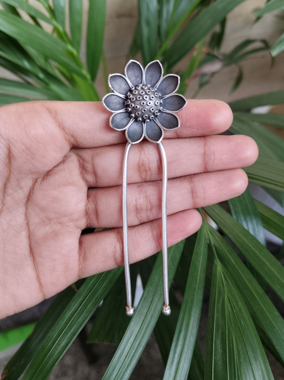 Decorative Flower Juda Pin | Silver Replica Hair Accessory with Unique Design 5 Decorative silver flower Juda pin