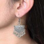 Lightweight Ghungroo Hook Earrings | German Silver Floral Art Dangler Perfect Jewelry