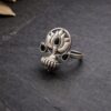 Adjustable silver plated lotus ring with stone ethnic design for women