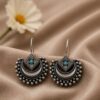 Traditional Half Moon Earrings | Silver Replica Oxidized Amazing Hook Earring for Women 19 Traditional oxidized silver replica half moon earrings for women
