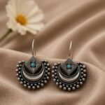 Traditional Half Moon Earrings | Silver Replica Oxidized Amazing Hook Earring for Women - "Aqua