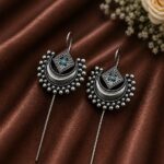Designer Half Moon Oxidized Earcuff | Silver Replica Ethnic Stone Perfect Jewelry for Girls - "Aqua