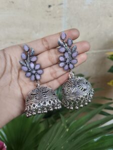 Oxidised Jambo Size Jhumka Earrings | Traditional Stone Work Oxidised Earring