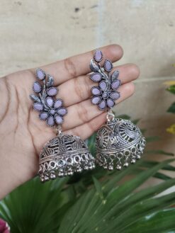 Oxidised Jambo Size Jhumka Earrings | Traditional Stone Work Oxidised Earring