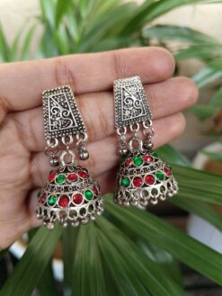 Floral Art Jhumki Dangler Earrings With Stone Work And Ghungroo Detailing