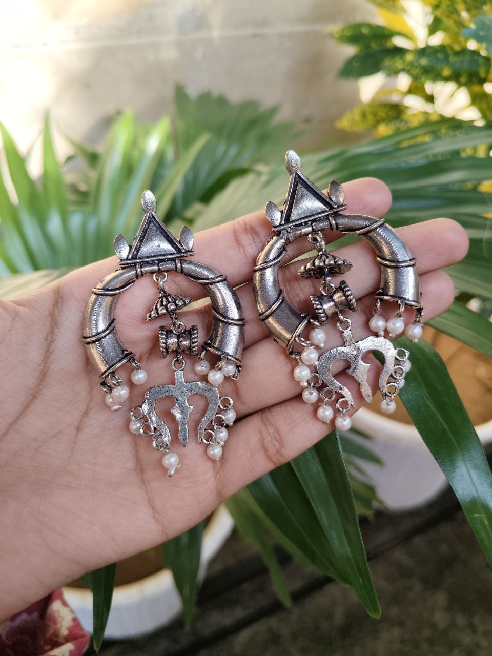 Silver Plated Dangler Earrings With Elegant Pearl Work Design 1 Silver Plated Dangler Earrings With Elegant Pearl Work Design