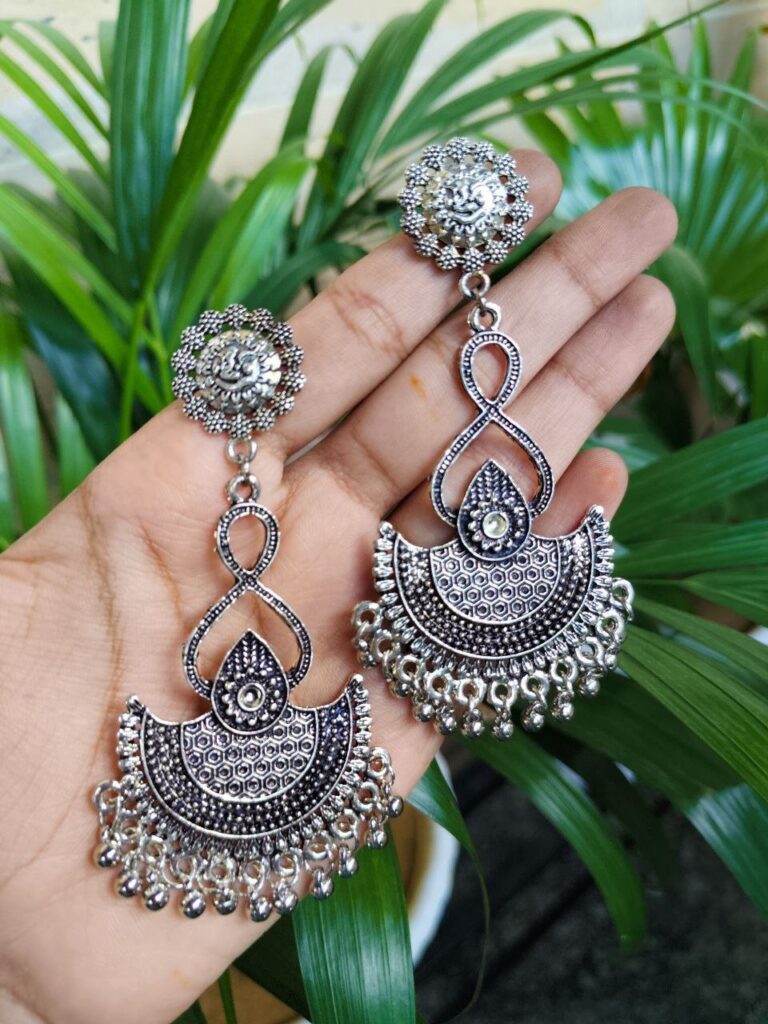 German Silver Dangler Earrings With Traditional Ghungroo Detailing