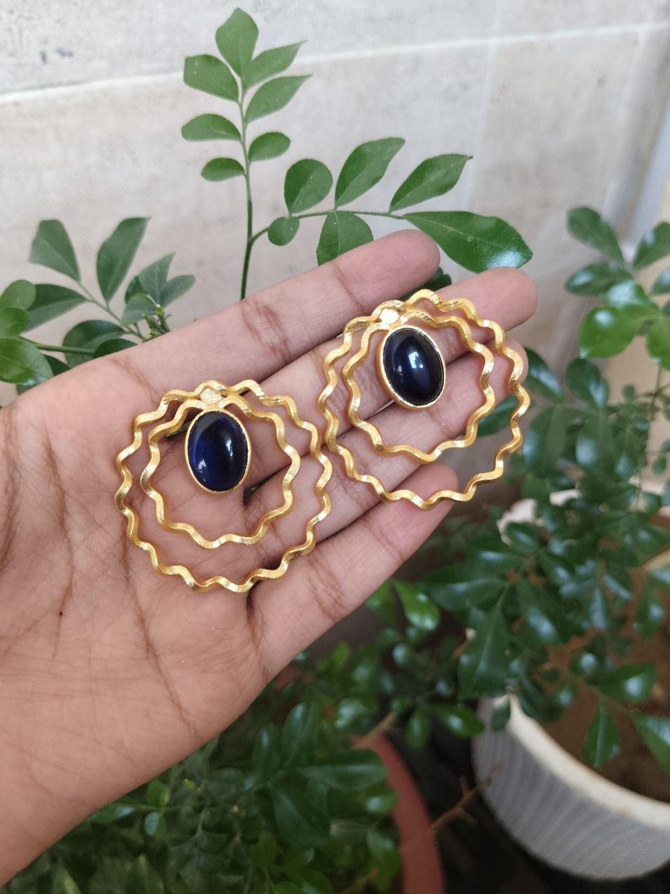 Elegant Gold Plated Stone Contemporary Earrings | Stylish Modern Jewelry for Women 1 Elegant Gold Plated Stone Contemporary Earrings | Stylish Modern Jewelry for Women