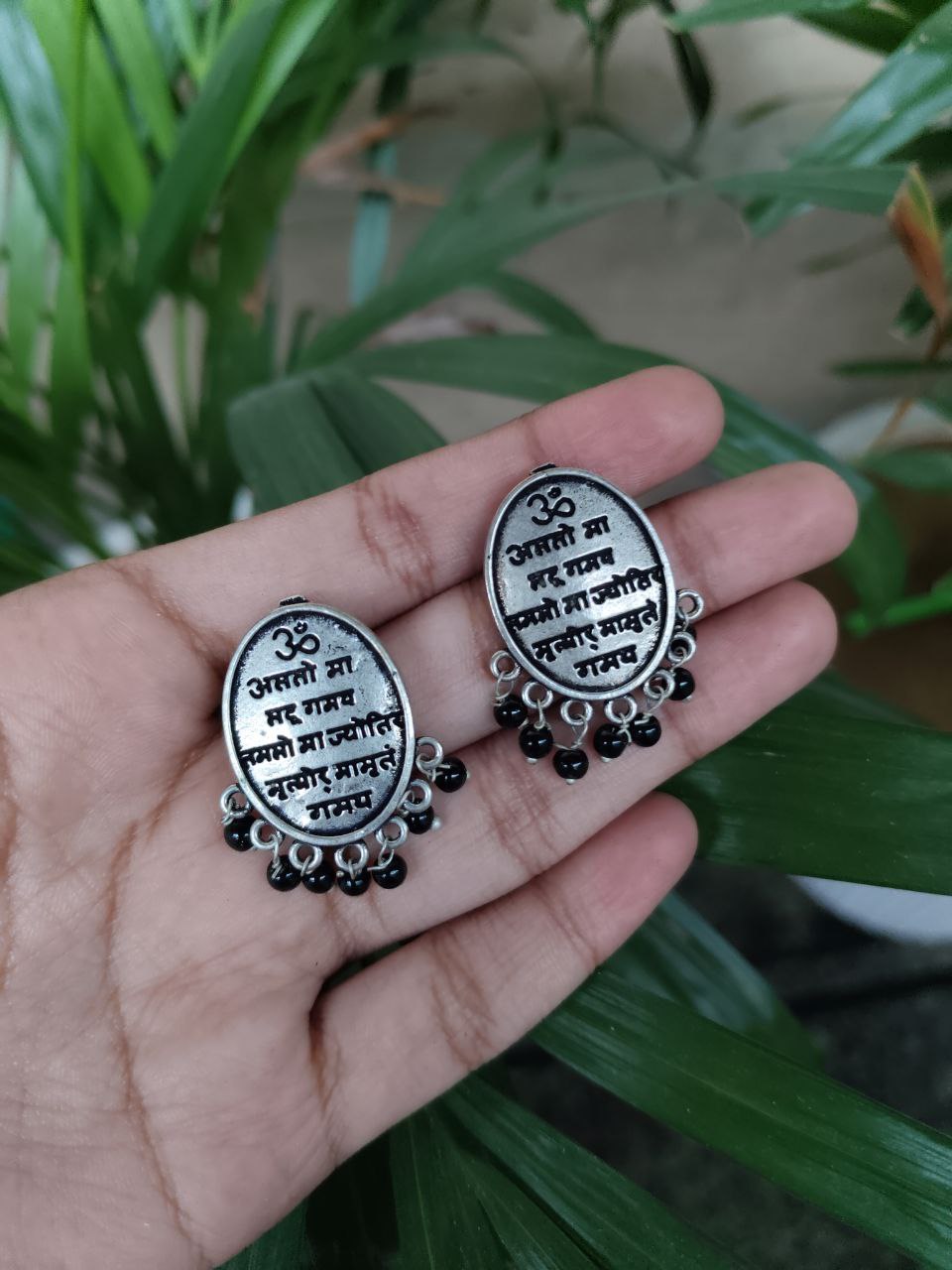 Scripted Stud Asto Maa Sadgamya | Spiritual Elegant Ethnic Earrings for Women 1 Scripted Stud Asto Maa Sadgamya | Spiritual Elegant Ethnic Earrings for Women