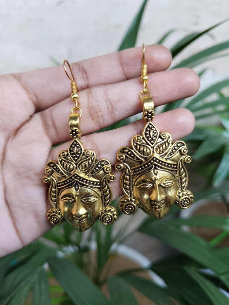 Maa Durga Hook Dangler Earrings With Elegant Traditional Design